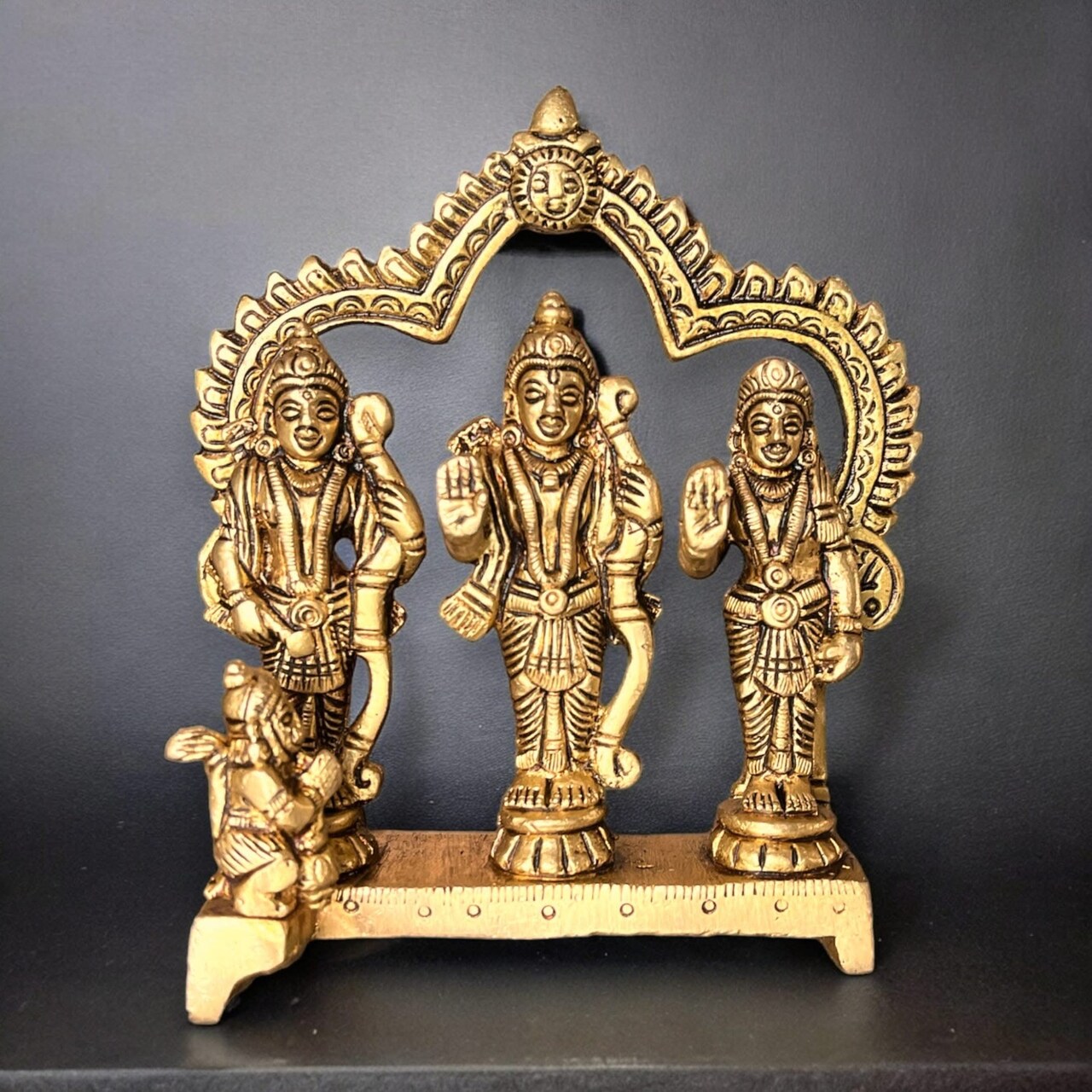 Brass Ram Darbar Statue Hindu Religious Lord Rama Laxman Sita Hanuman Idol for Pooja Home Decor Indian Festivals Diwali Housewarming Gift - Rama Murti Sculpture (4.9 Inches)